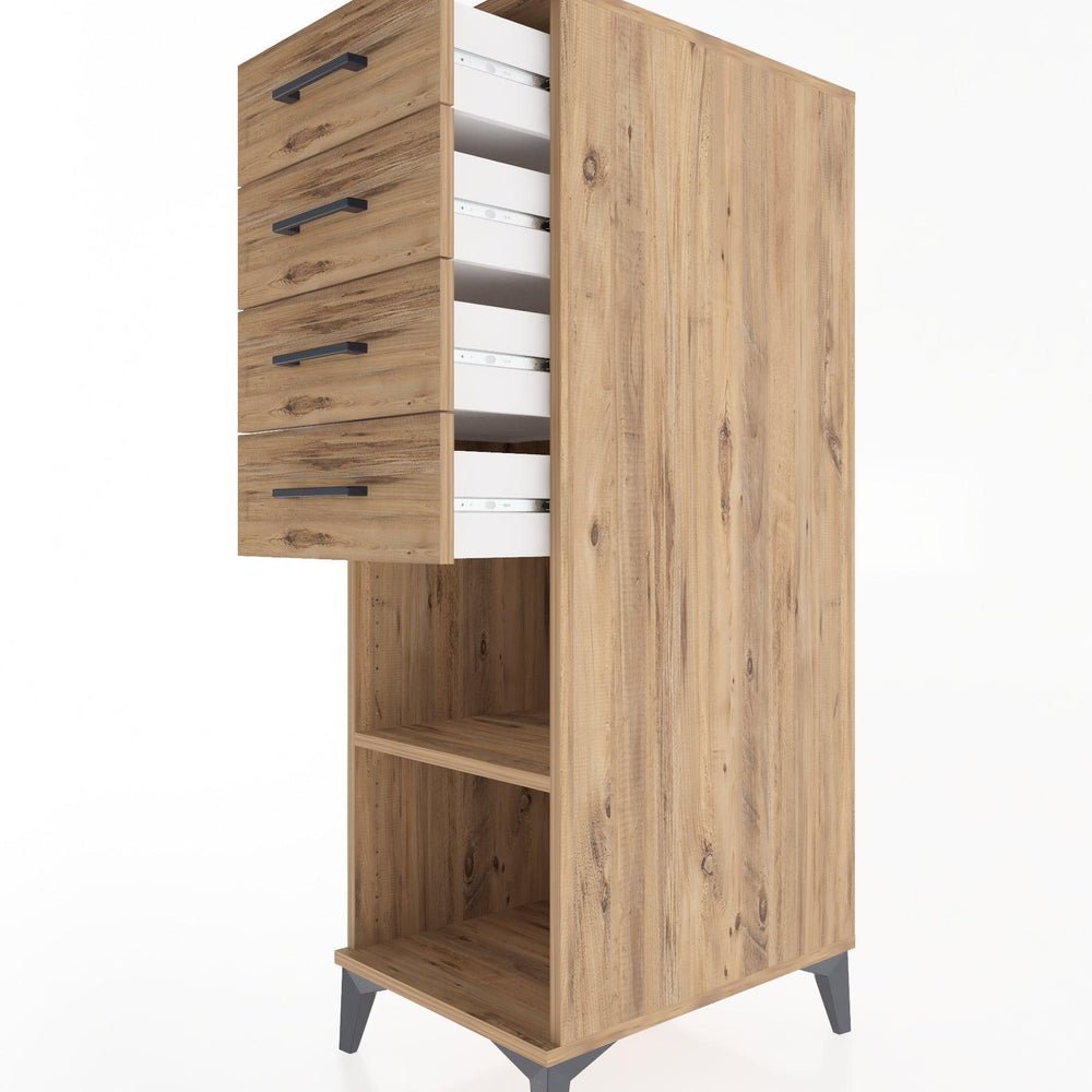 Woodntry Modüler Dolap Çam 44x59x122 cm Çekmeceli ve Raflı CR124-3