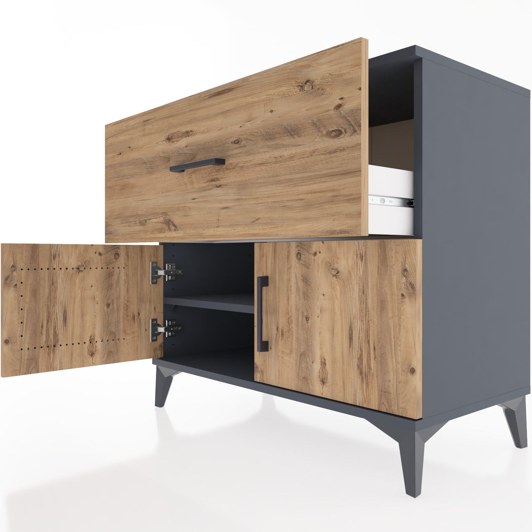 Woodntry Modüler Şifonyer Antrasit 88x44x68 cm Kapaklı ve Çekmeceli KC25-2