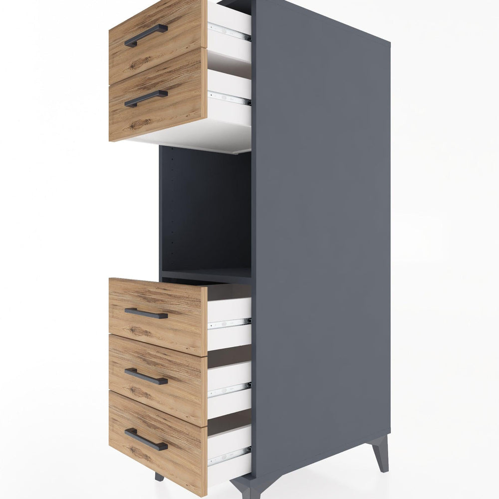 Woodntry Modular Cabinet Anthracite 44x30x122 cm with Drawers and Shelves CR126-2