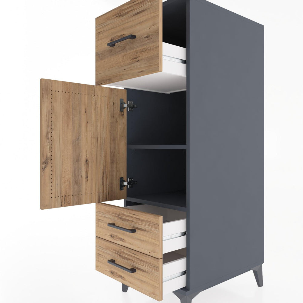 Woodntry Modular Cabinet Anthracite 44x30x122 cm with Doors and Drawers KC26-2