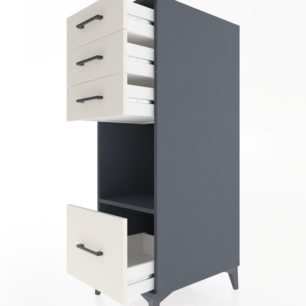 Woodntry Modüler Dolap Antrasit 44x30x122 cm Çekmeceli ve Raflı CR76-2