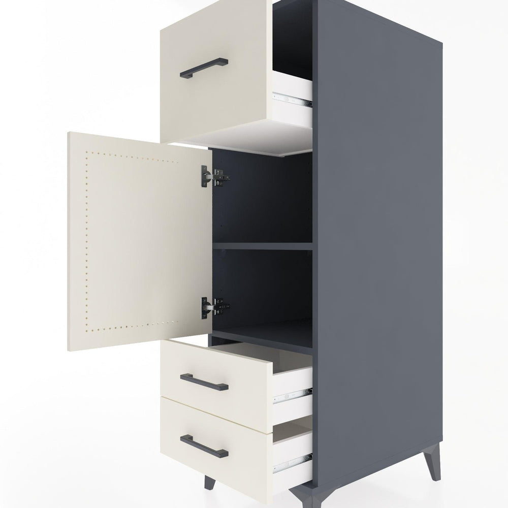 Woodntry Modular Cabinet Anthracite 44x30x122 cm with Doors and Drawers KC26-2