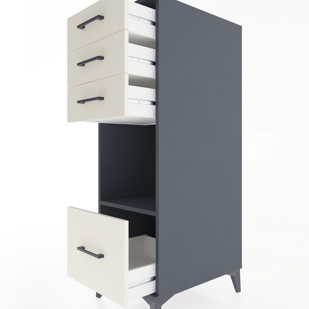 Woodntry Modüler Dolap Antrasit 44x59x122 cm Çekmeceli ve Raflı CR76-2