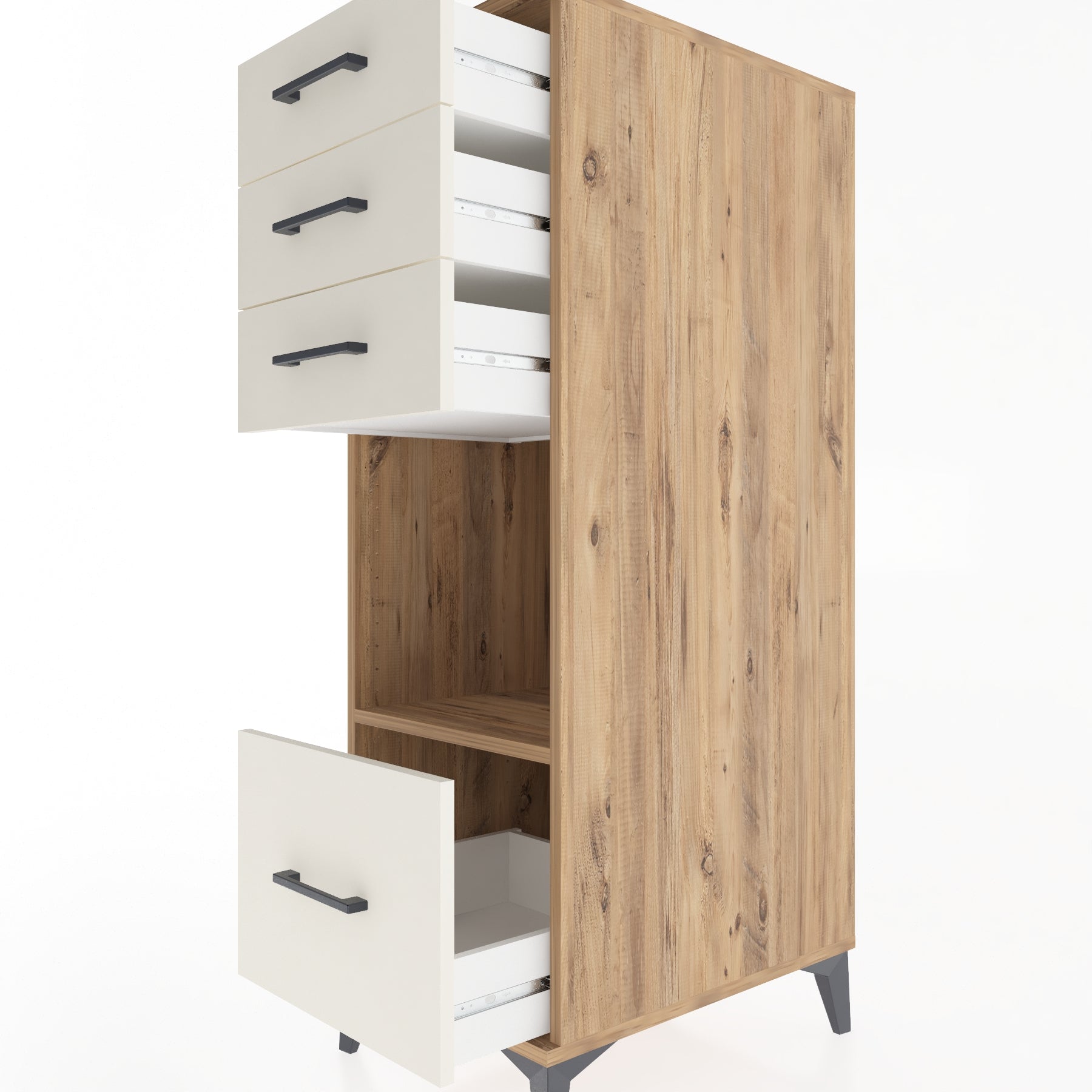 Woodntry Modüler Dolap Çam 44x59x122 cm Çekmeceli ve Raflı CR76-3
