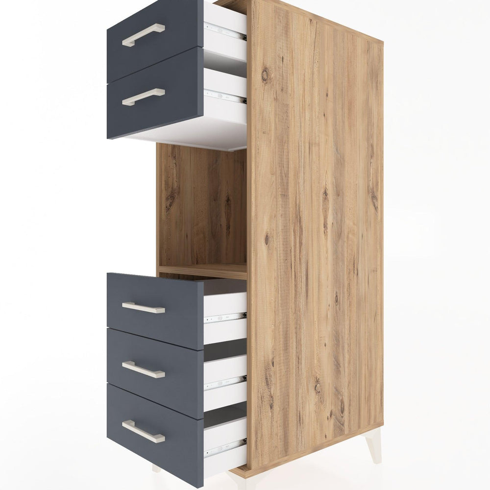 Woodntry Modüler Dolap Çam 44x30x122 cm Çekmeceli ve Raflı CR126-3