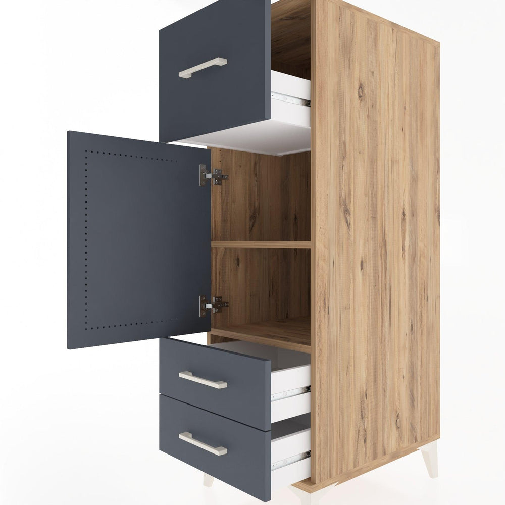 Woodntry Modüler Dolap Çam 44x59x122 cm Kapaklı ve Çekmeceli KC26-3