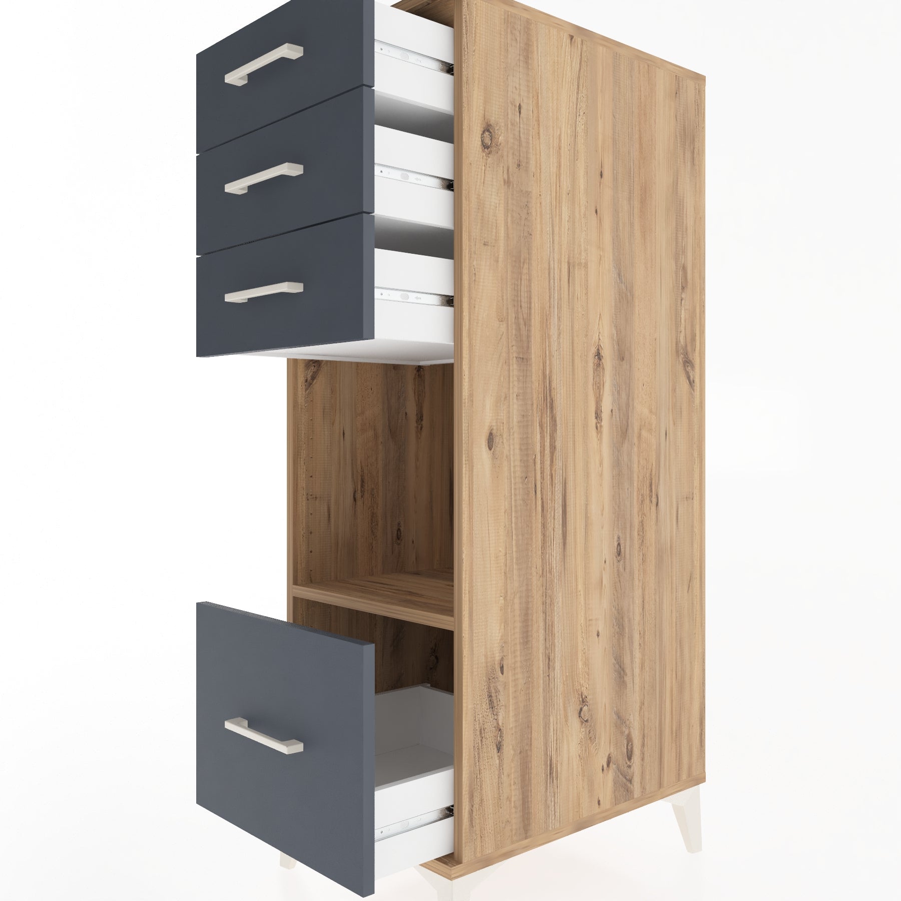 Woodntry Modüler Dolap Çam 44x59x122 cm Çekmeceli ve Raflı CR76-3