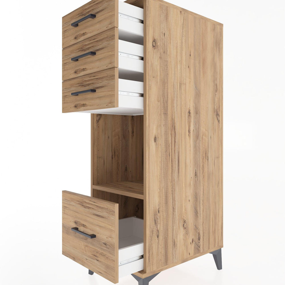 Woodntry Modüler Dolap Çam 44x30x122 cm Çekmeceli ve Raflı CR76-3