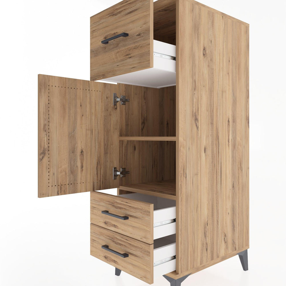 Woodntry Modüler Dolap Çam 44x59x122 cm Kapaklı ve Çekmeceli KC26-3