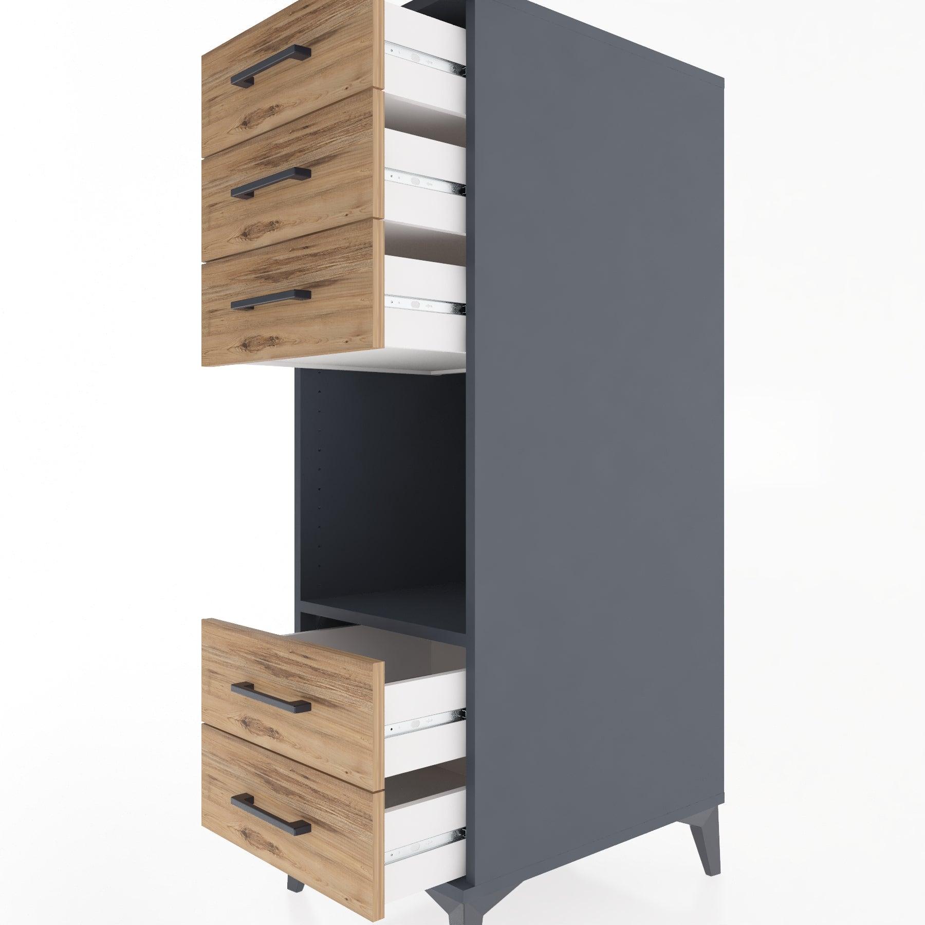 Woodntry Modular Cabinet Anthracite 44x59x122 cm with Drawers and Shelves CR127-2