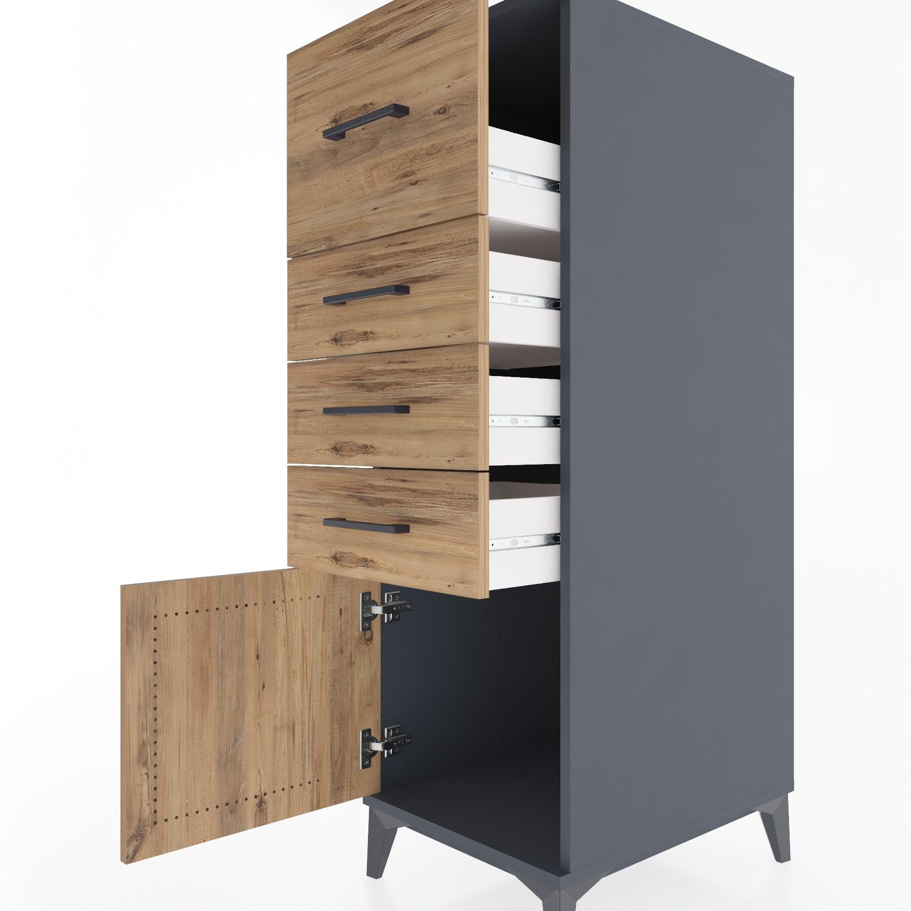 Woodntry Modular Cabinet Anthracite 44x30x122 cm with Doors and Drawers KC27-2