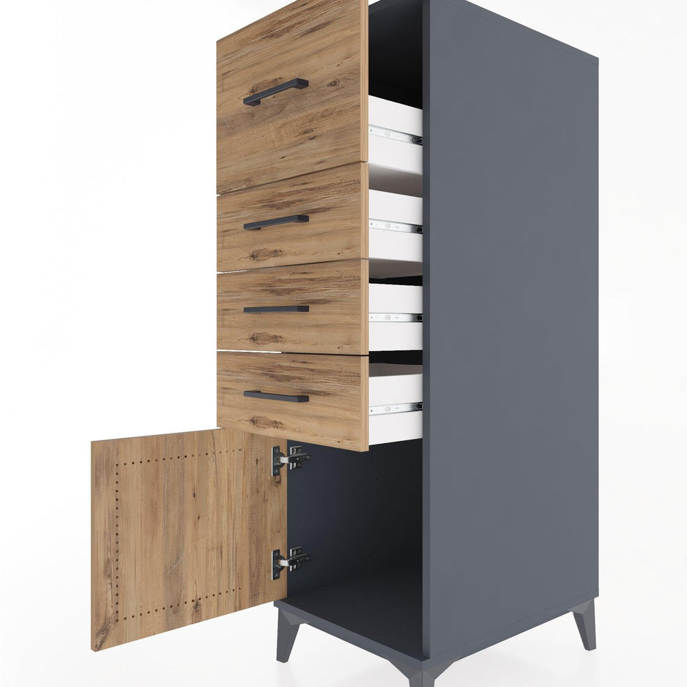 Woodntry Modular Cabinet Anthracite 44x59x122 cm with Doors and Drawers KC27-2