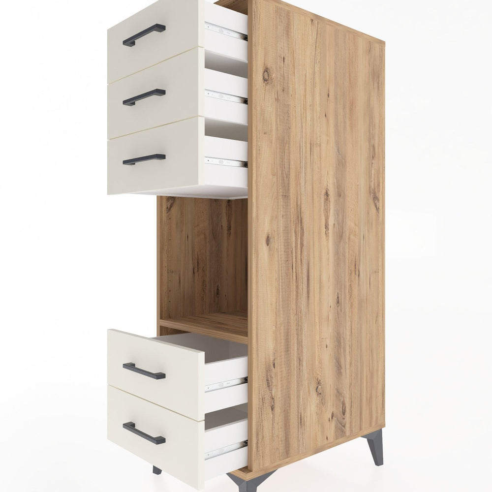 Woodntry Modüler Dolap Çam 44x30x122 cm Çekmeceli ve Raflı CR127-3