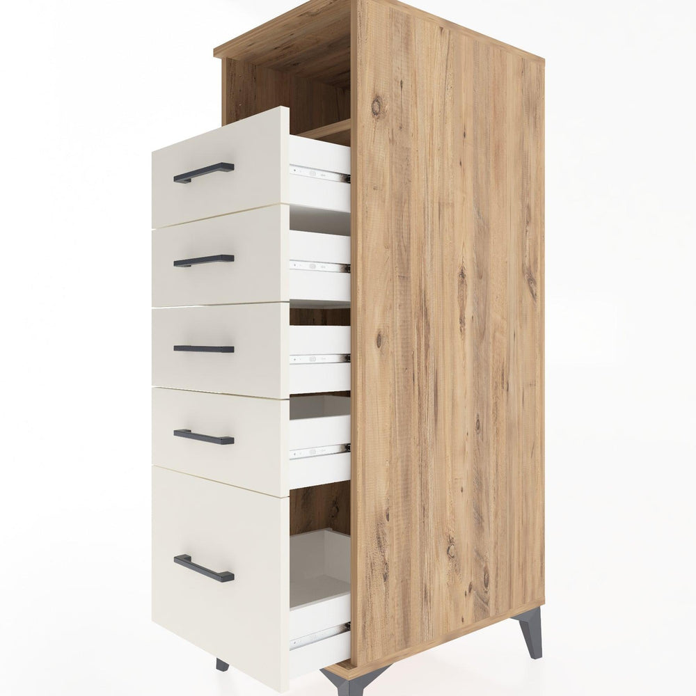 Woodntry Modüler Dolap Çam 44x30x122 cm Çekmeceli ve Raflı CR77-3