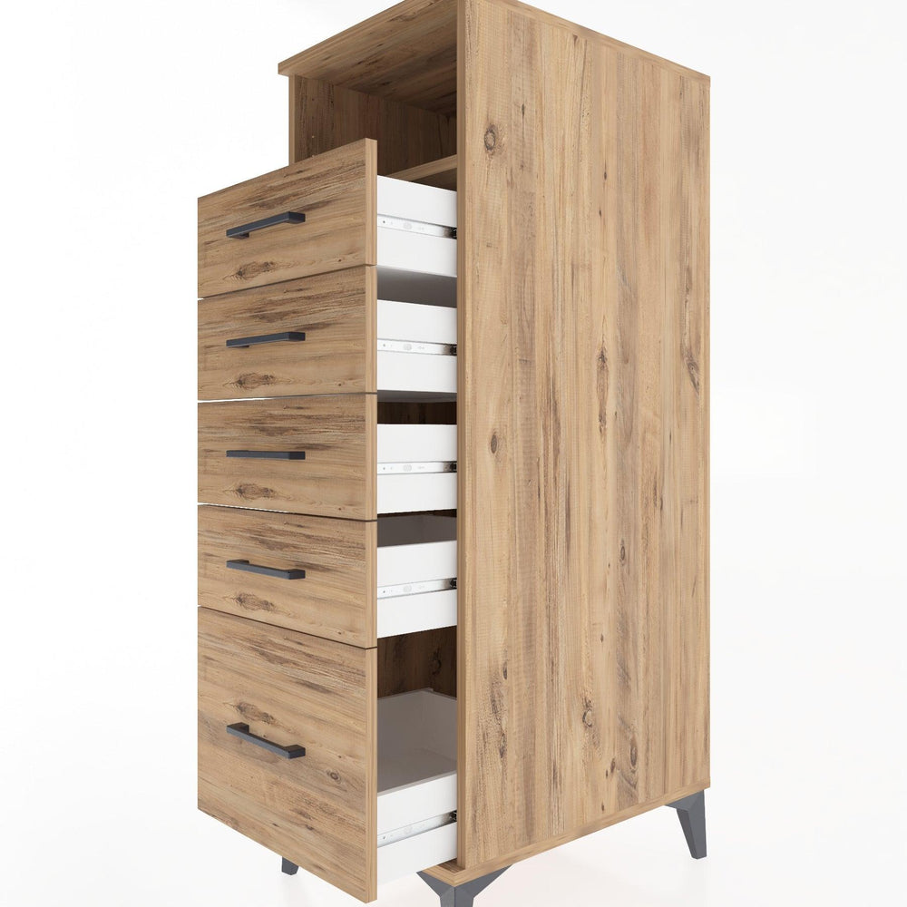 Woodntry Modüler Dolap Çam 44x30x122 cm Çekmeceli ve Raflı CR77-3