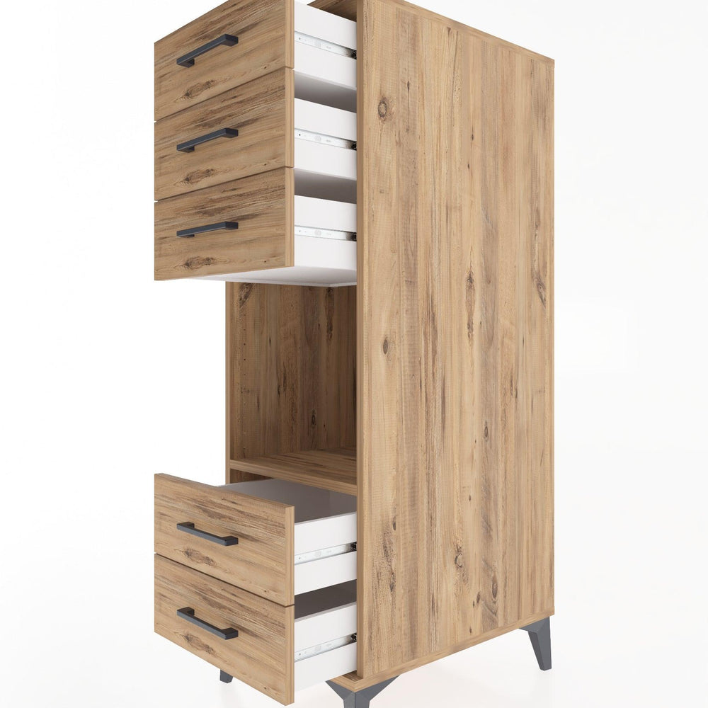 Woodntry Modüler Dolap Çam 44x30x122 cm Çekmeceli ve Raflı CR127-3