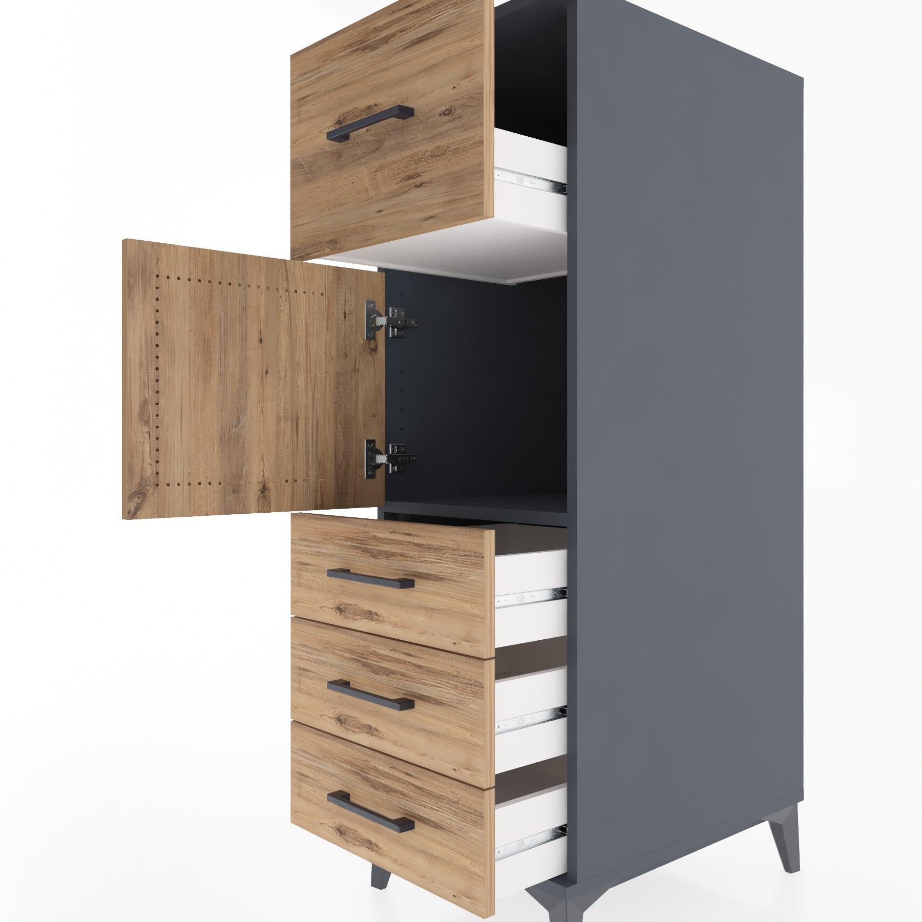 Woodntry Modular Cabinet Anthracite 44x30x122 cm with Doors and Drawers KC28-2