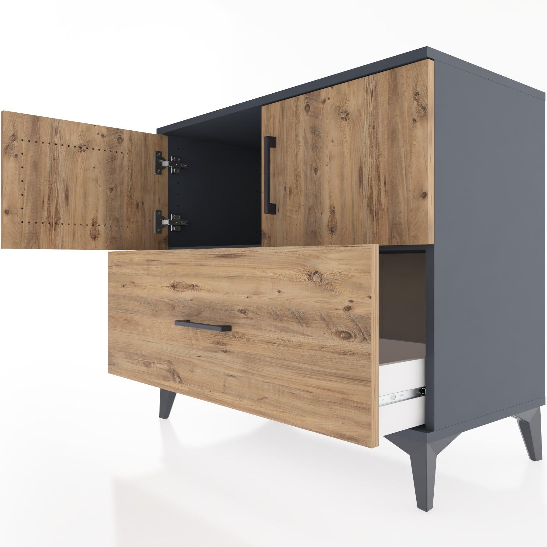 Woodntry Modüler Şifonyer Antrasit 88x44x68 cm Kapaklı ve Çekmeceli KC28-2