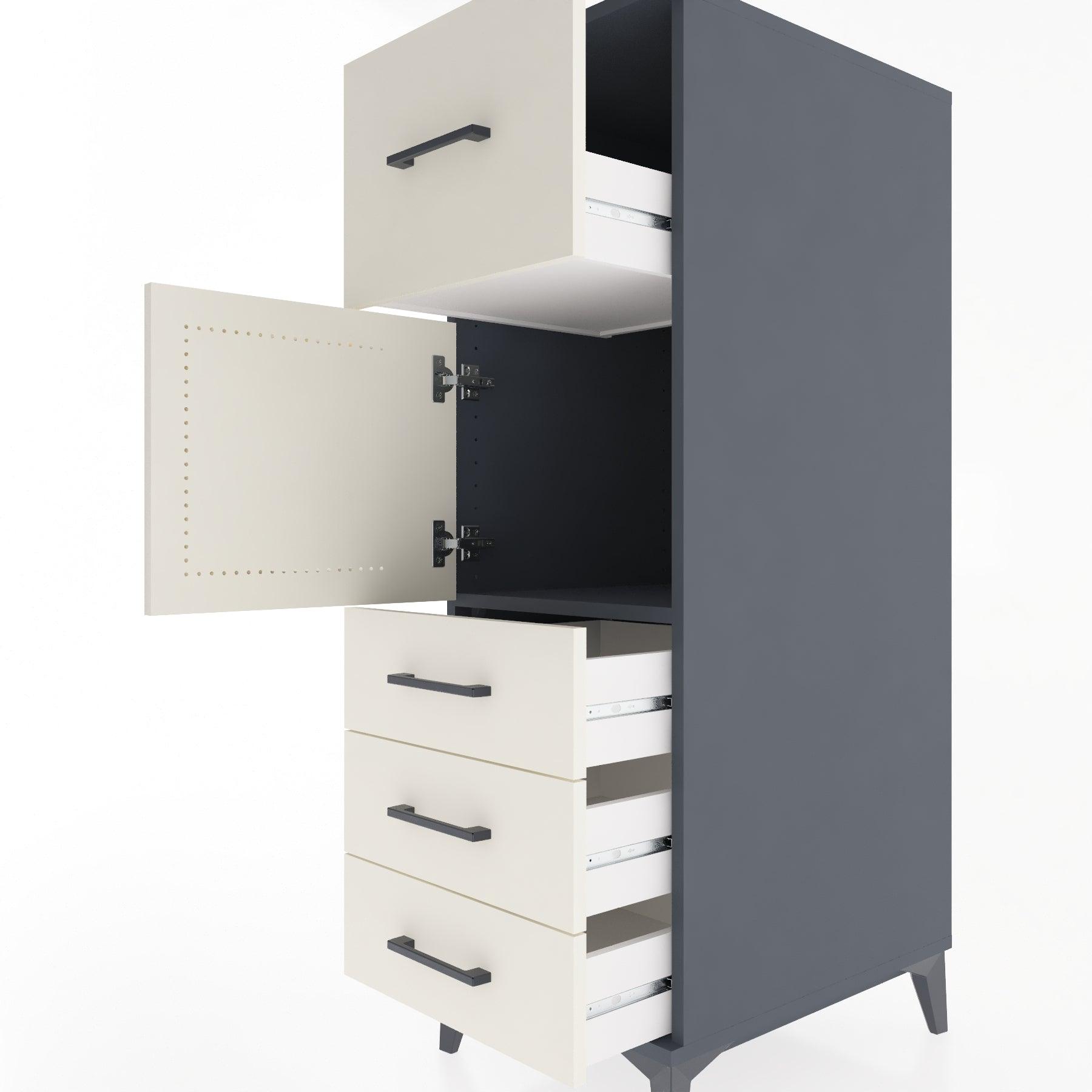 Woodntry Modular Cabinet Anthracite 44x30x122 cm with Doors and Drawers KC28-2