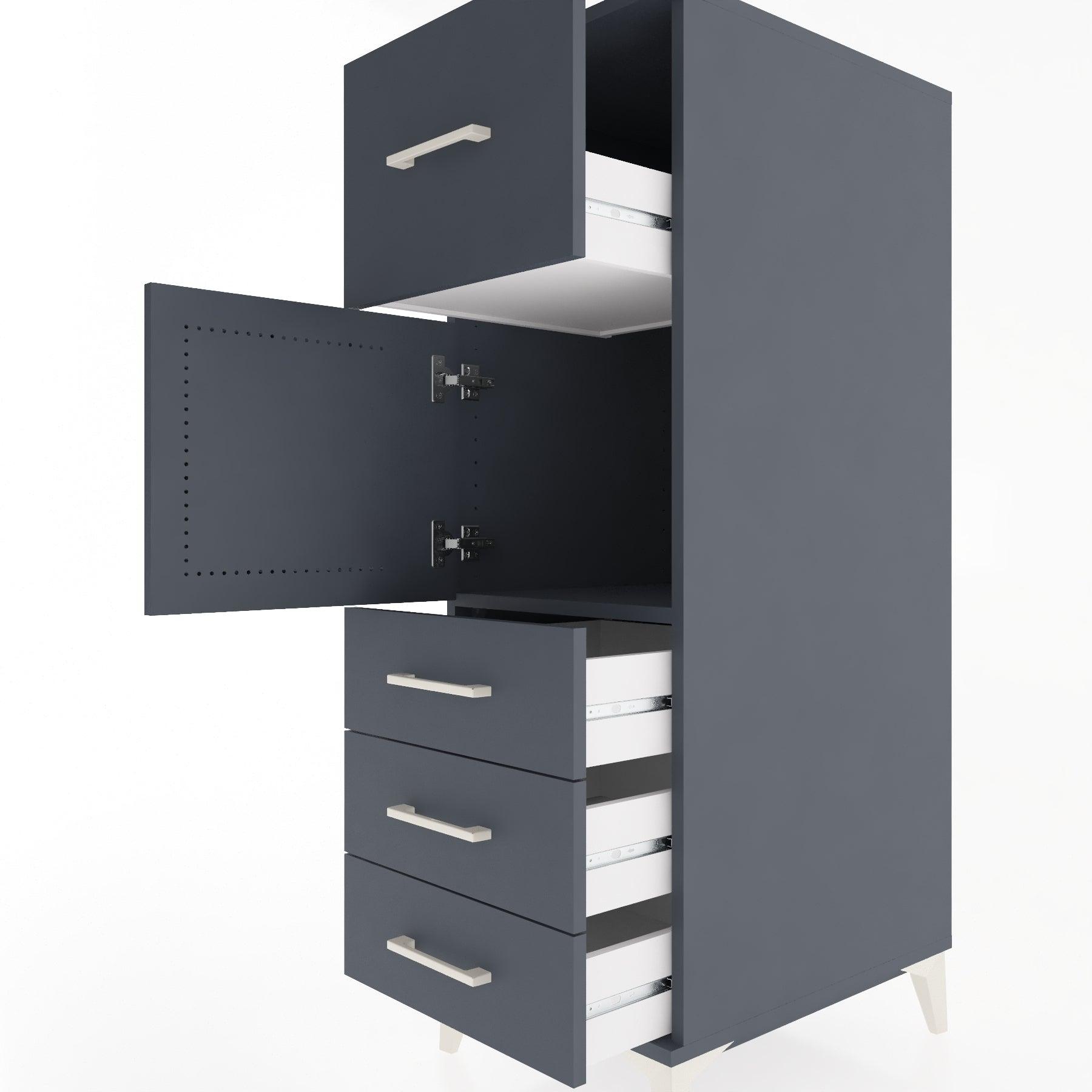 Woodntry Modular Cabinet Anthracite 44x30x122 cm with Doors and Drawers KC28-2