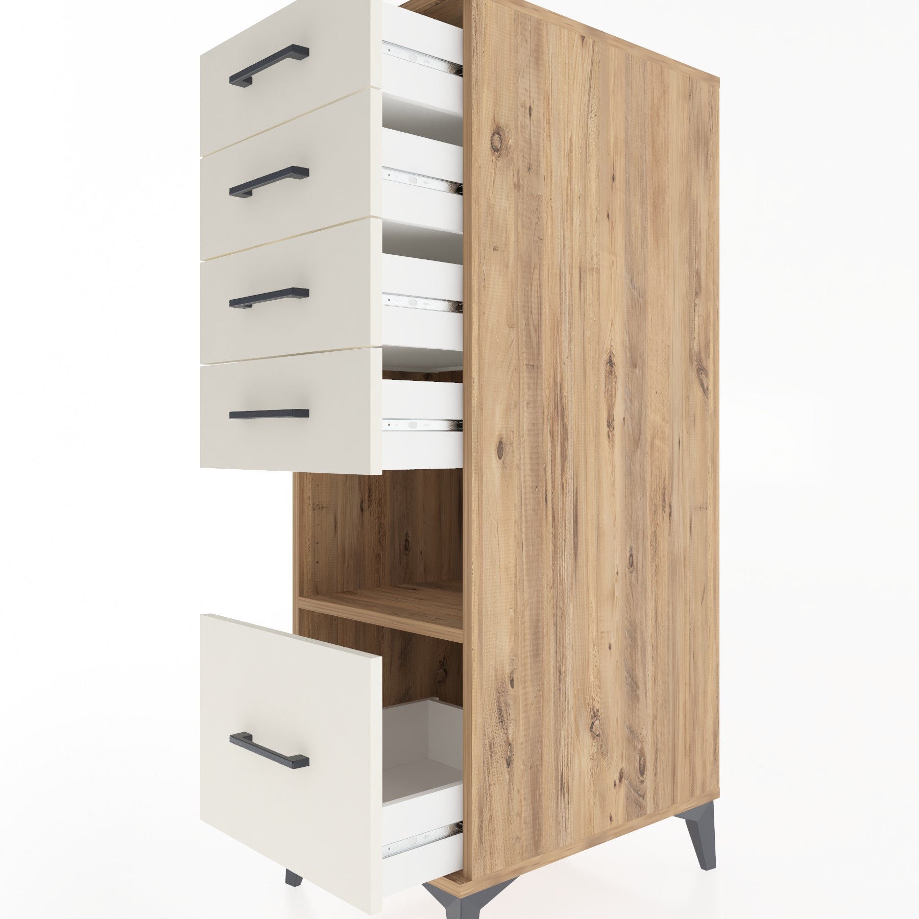 Woodntry Modüler Dolap Çam 44x59x122 cm Çekmeceli ve Raflı CR78-3