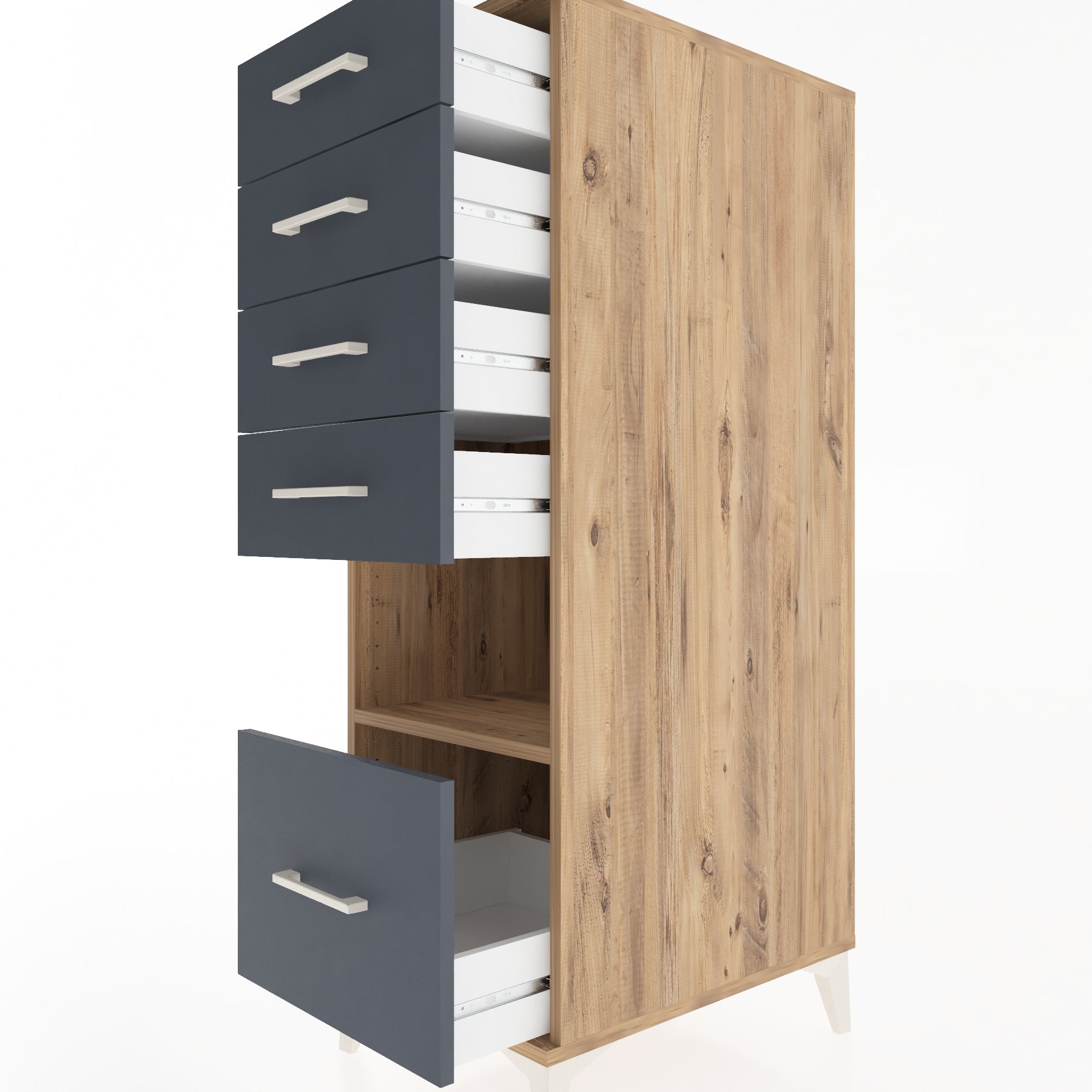 Woodntry Modüler Dolap Çam 44x59x122 cm Çekmeceli ve Raflı CR78-3