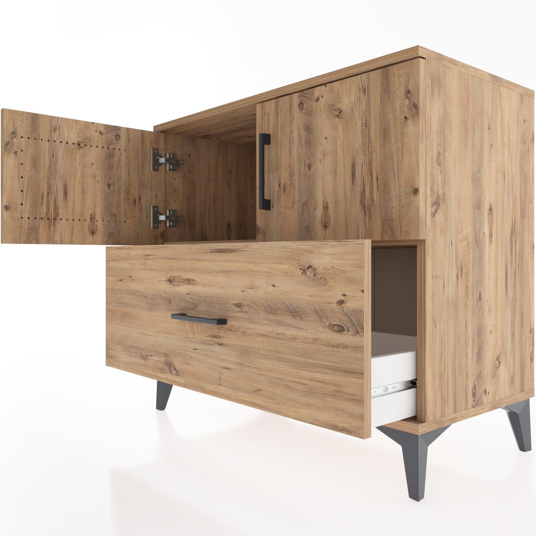 Woodntry Modüler Şifonyer Çam 88x44x68 cm Kapaklı ve Çekmeceli KC28-3