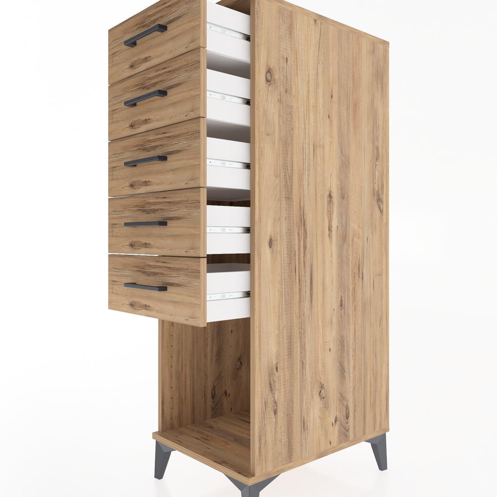 Woodntry Modüler Dolap Çam 44x59x122 cm Çekmeceli ve Raflı CR128-3