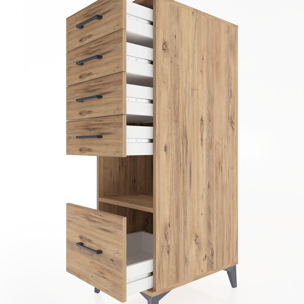 Woodntry Modüler Dolap Çam 44x30x122 cm Çekmeceli ve Raflı CR78-3