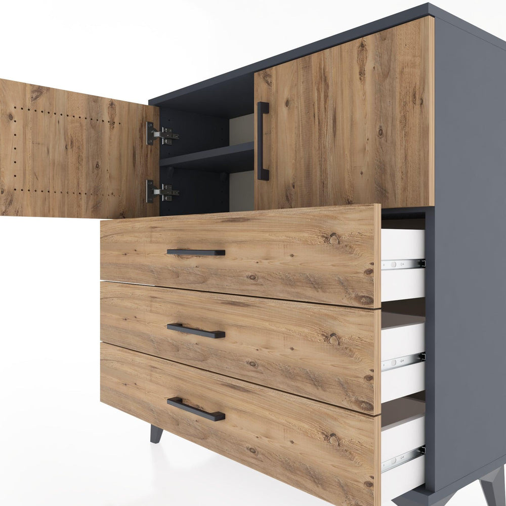 Woodntry Modüler Şifonyer Antrasit 88x30x84 cm Kapaklı ve Çekmeceli KC29-2