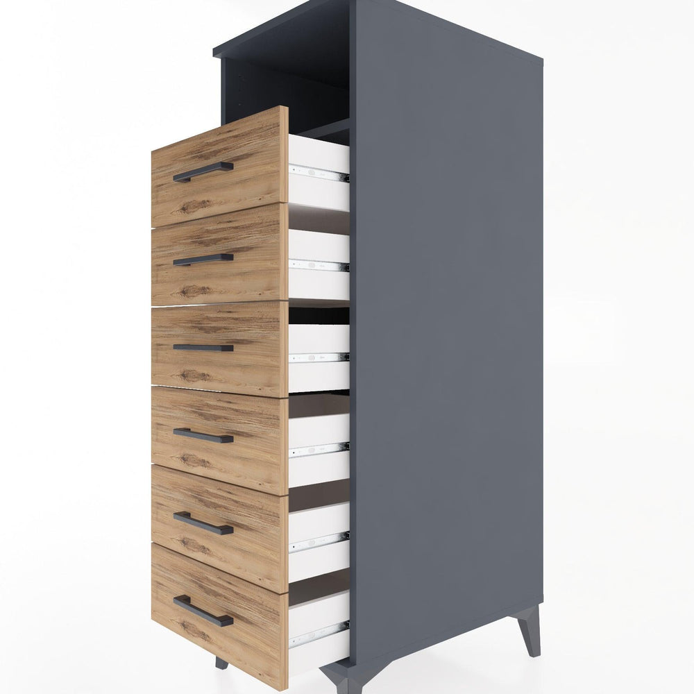 Woodntry Modüler Dolap Antrasit 44x30x122 cm Çekmeceli ve Raflı CR129-2