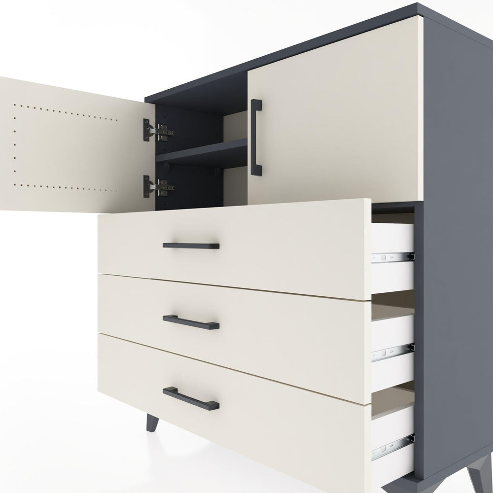 Woodntry Modüler Şifonyer Antrasit 88x30x84 cm Kapaklı ve Çekmeceli KC29-2