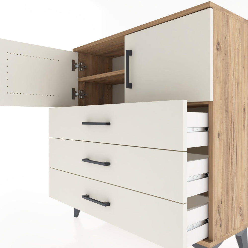 Woodntry Modüler Şifonyer Çam 88x30x84 cm Kapaklı ve Çekmeceli KC29-3