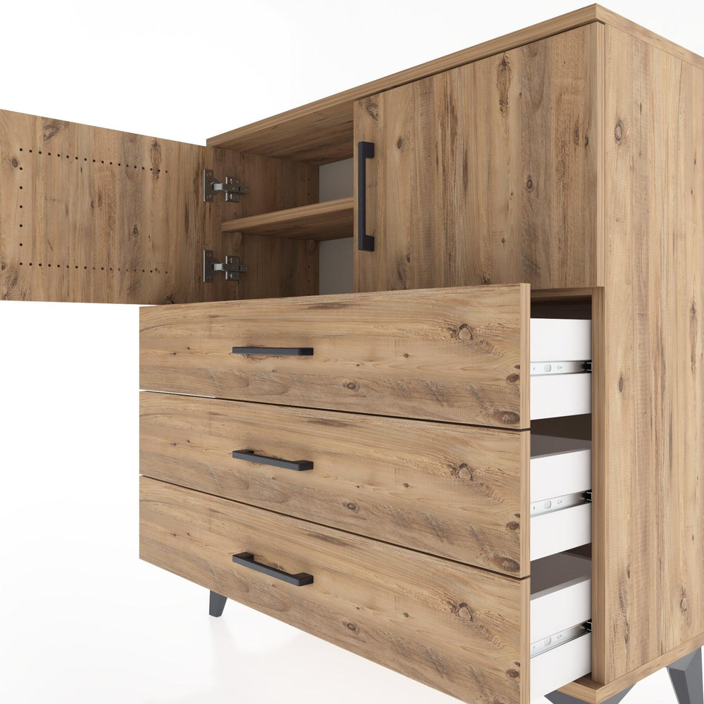 Woodntry Modüler Şifonyer Çam 88x30x84 cm Kapaklı ve Çekmeceli KC29-3