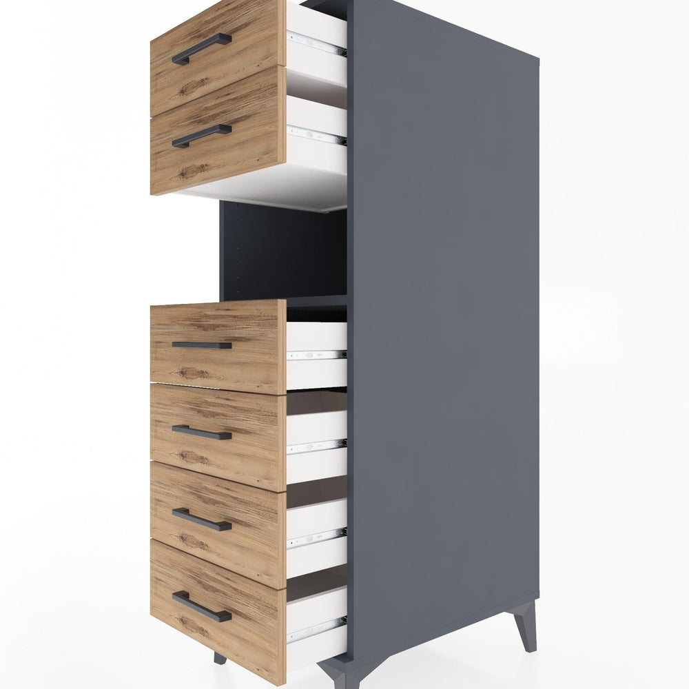 Woodntry Modüler Dolap Antrasit 44x30x122 cm Çekmeceli ve Raflı CR130-2