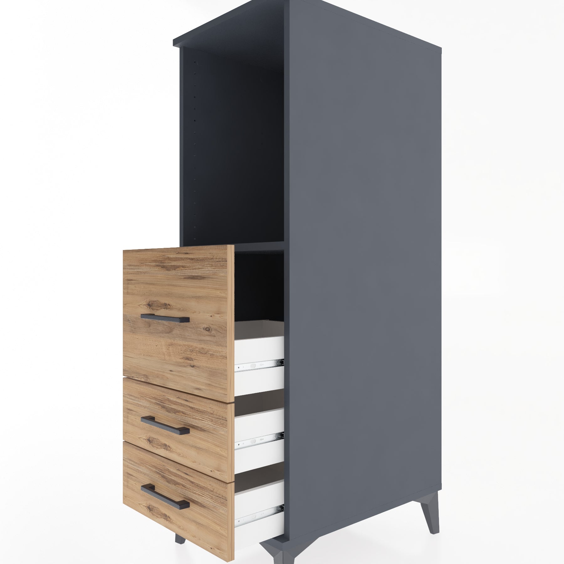 Woodntry Modüler Dolap Antrasit 44x59x122 cm Çekmeceli ve Raflı CR80-2