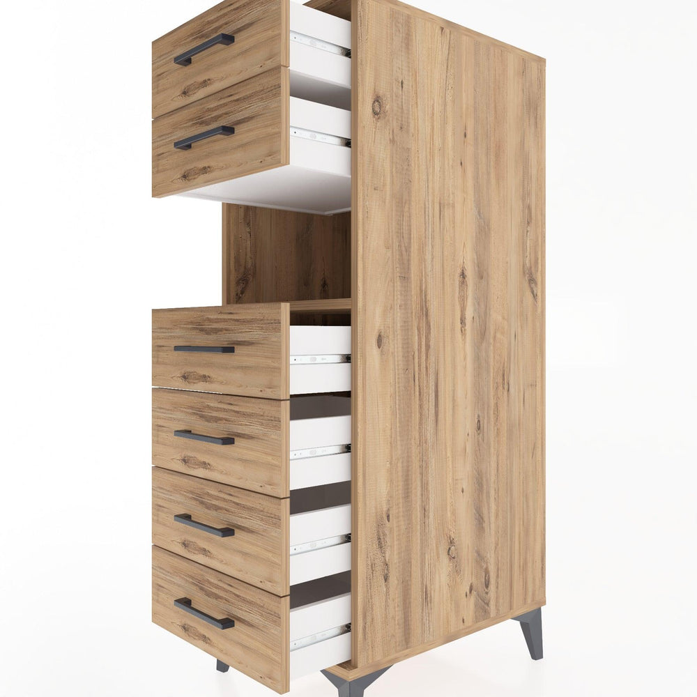 Woodntry Modüler Dolap Çam 44x30x122 cm Çekmeceli ve Raflı CR130-3