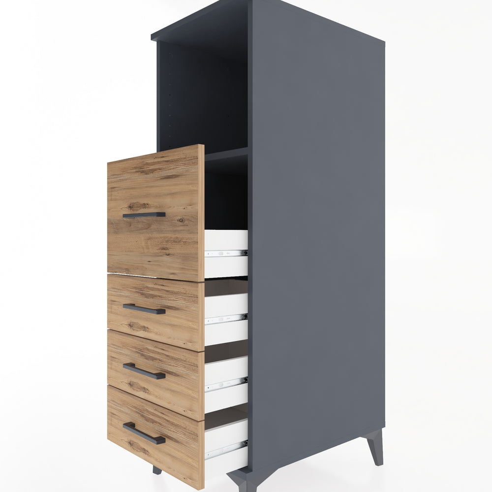 Woodntry Modüler Dolap Antrasit 44x59x122 cm Çekmeceli ve Raflı CR82-2