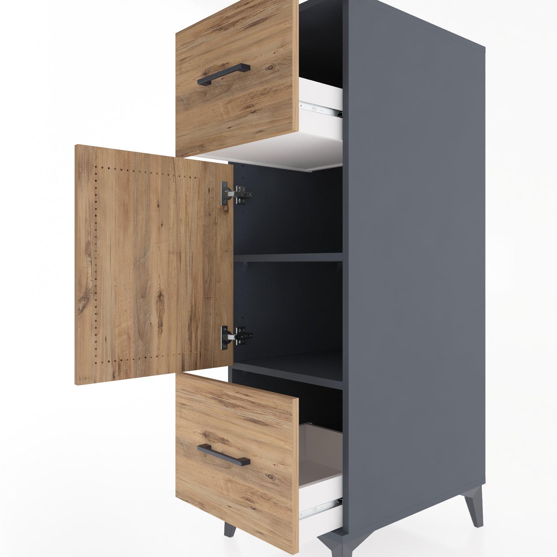 Woodntry Modular Cabinet Anthracite 44x30x122 cm with Doors and Drawers KC33-2