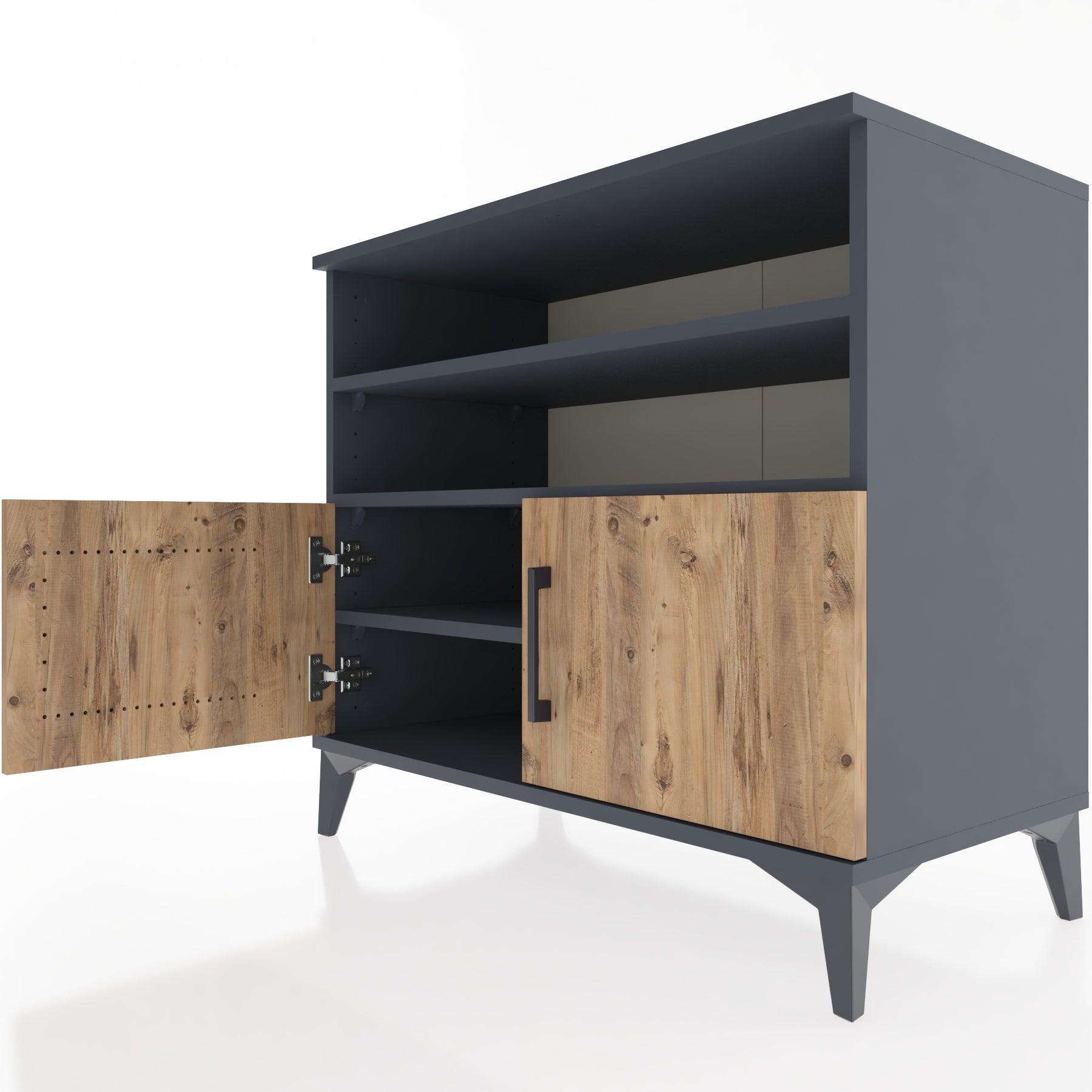 Woodntry Modüler Şifonyer Antrasit 88x44x68 cm Kapaklı ve Raflı KR33-2