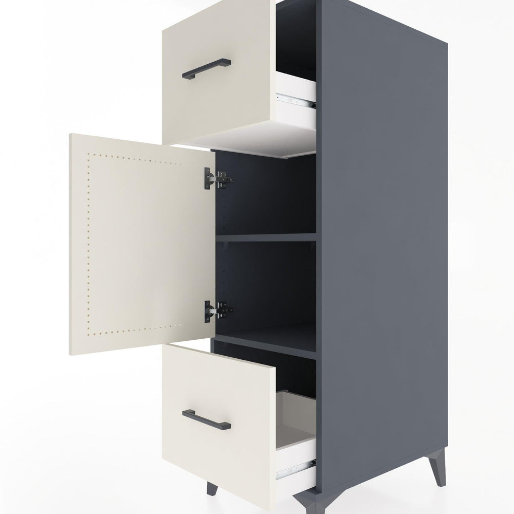 Woodntry Modüler Dolap Antrasit 44x30x122 cm Kapaklı ve Çekmeceli KC33-2