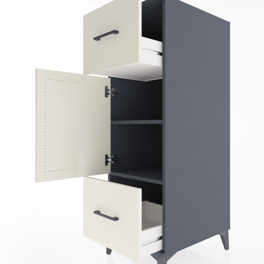 Woodntry Modüler Dolap Antrasit 44x59x122 cm Kapaklı ve Çekmeceli KC33-2