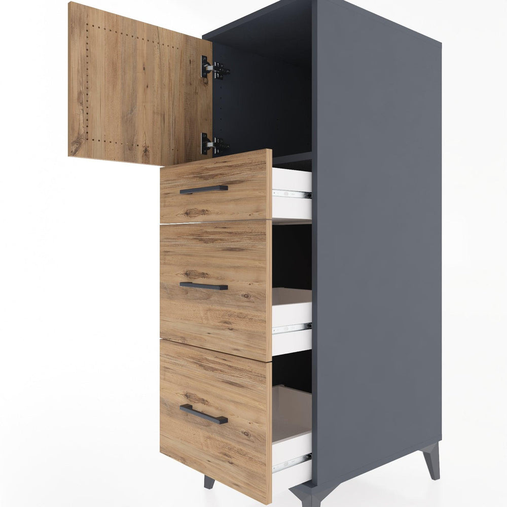Woodntry Modular Cabinet Anthracite 44x30x122 cm with Doors and Drawers KC34-2