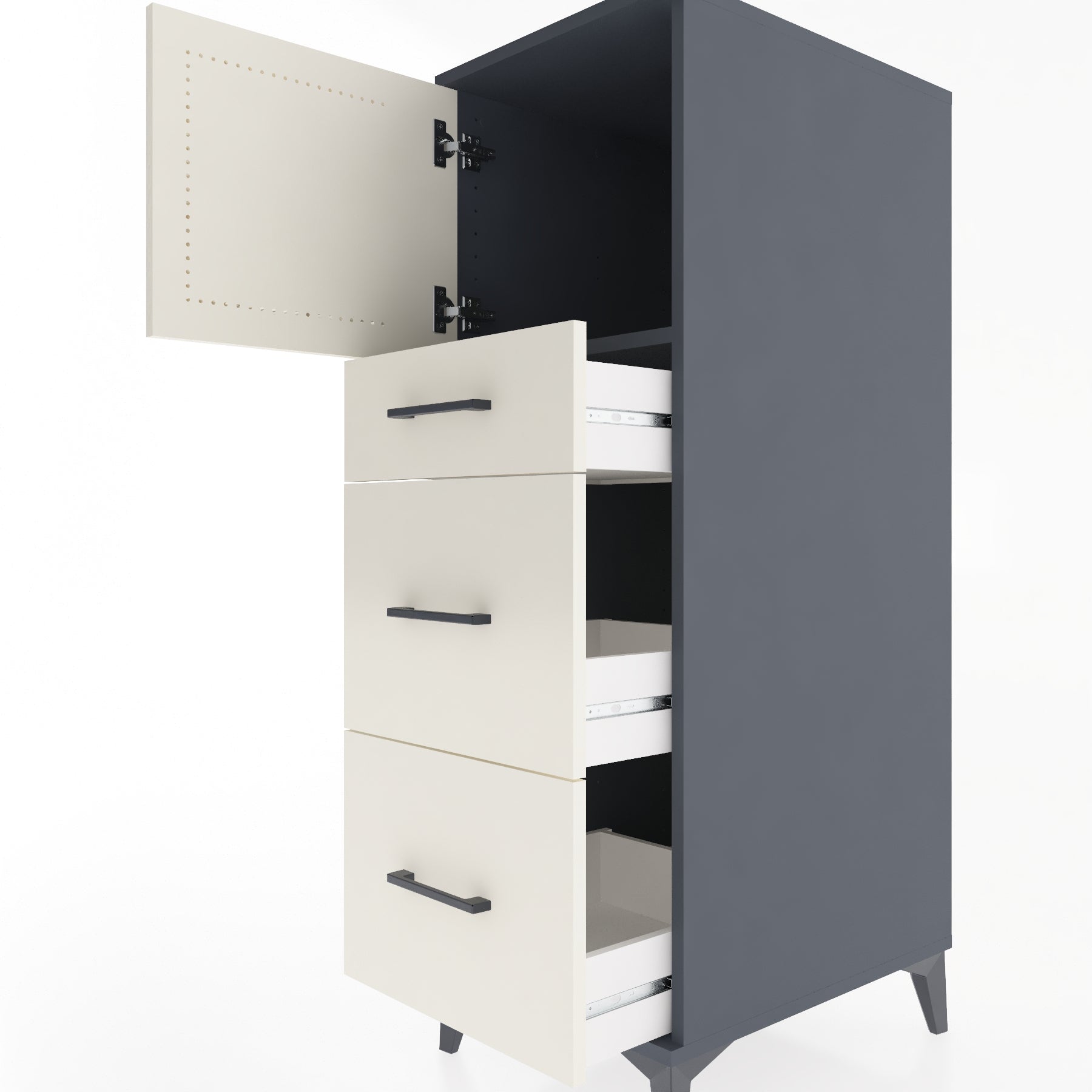 Woodntry Modular Cabinet Anthracite 44x59x122 cm with Doors and Drawers KC34-2