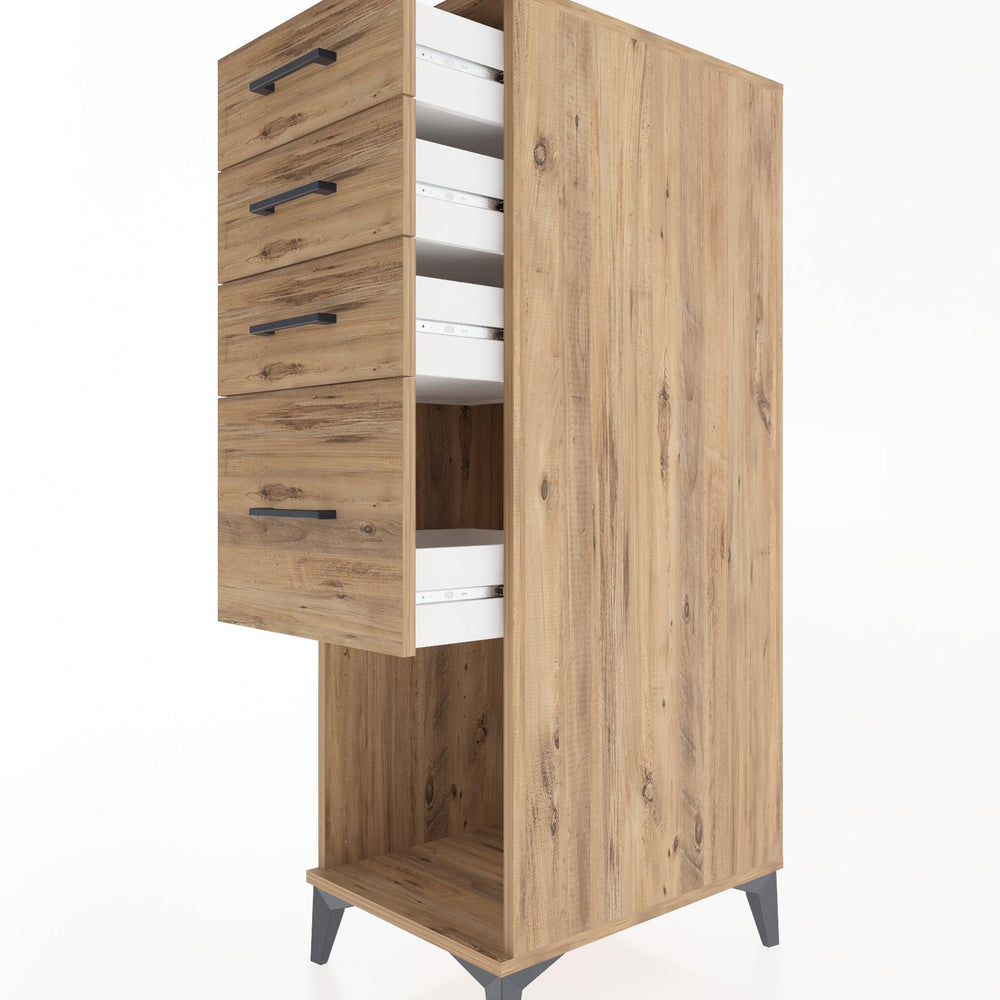 Woodntry Modüler Dolap Çam 44x30x122 cm Çekmeceli ve Raflı CR85-3