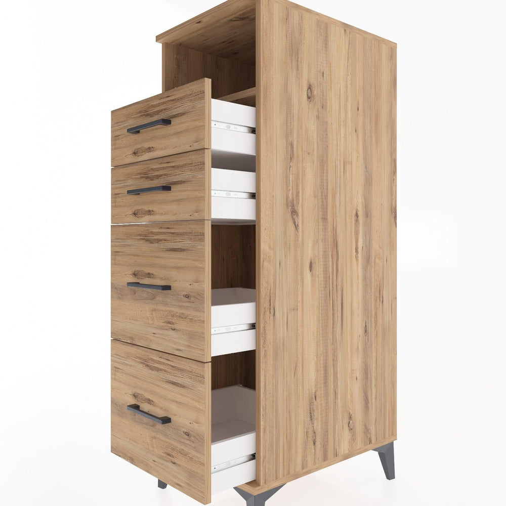 Woodntry Modüler Dolap Çam 44x30x122 cm Çekmeceli ve Raflı CR35-3