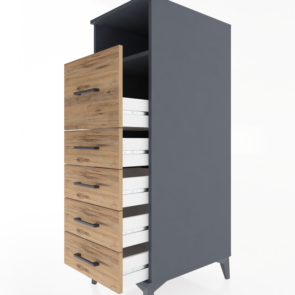 Woodntry Modular Cabinet Anthracite 44x59x122 cm with Drawers and Shelves CR86-2