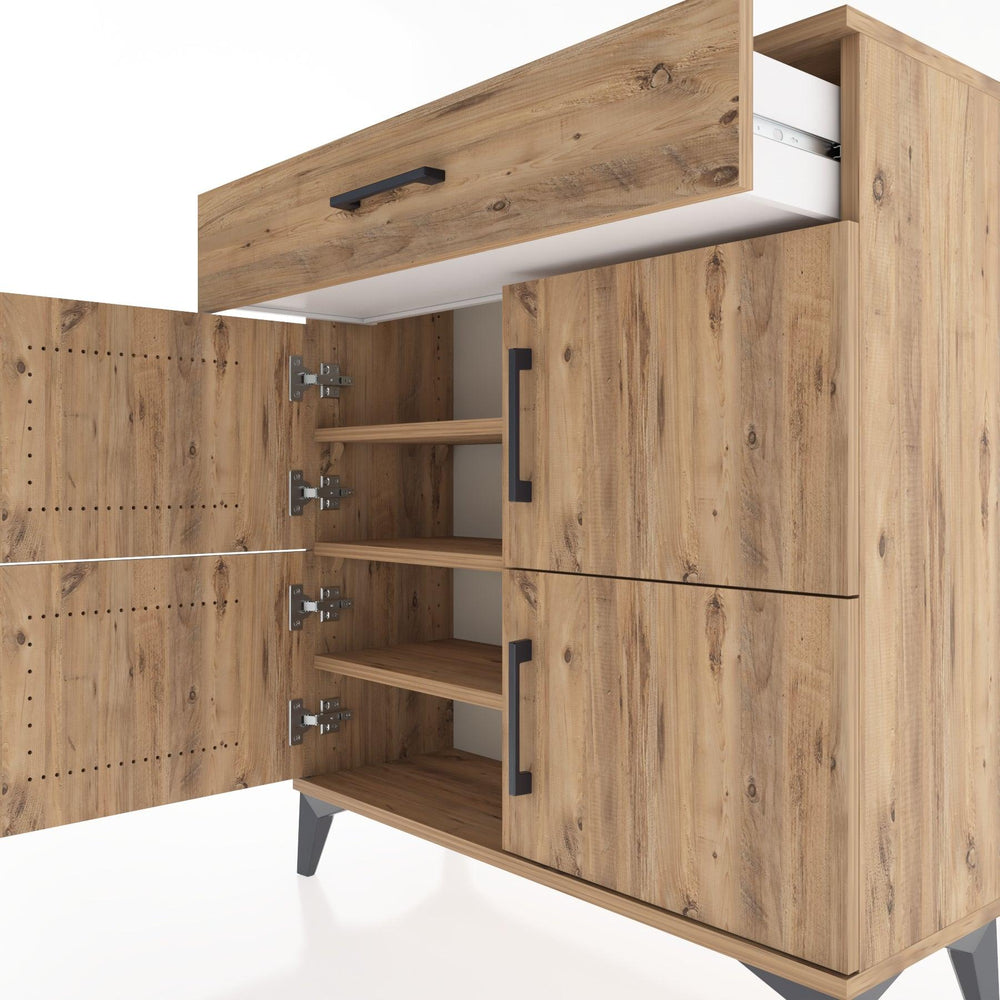 Woodntry Modüler Şifonyer Çam 88x30x84 cm Kapaklı ve Çekmeceli KC36-3