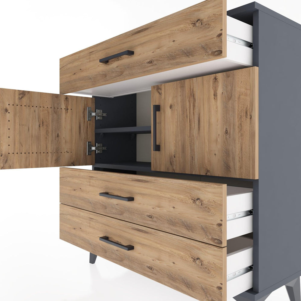 Woodntry Modüler Şifonyer Antrasit 88x30x84 cm Kapaklı ve Çekmeceli KC37-2