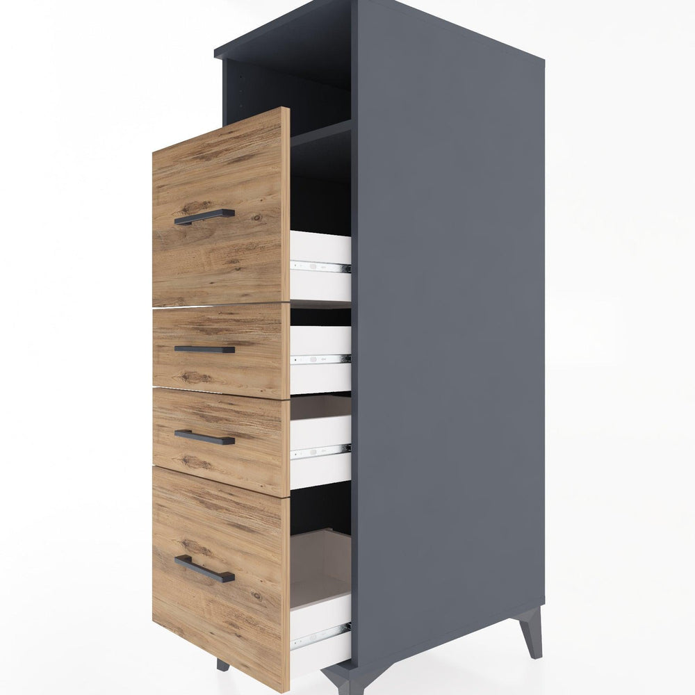 Woodntry Modüler Dolap Antrasit 44x30x122 cm Çekmeceli ve Raflı CR37-2